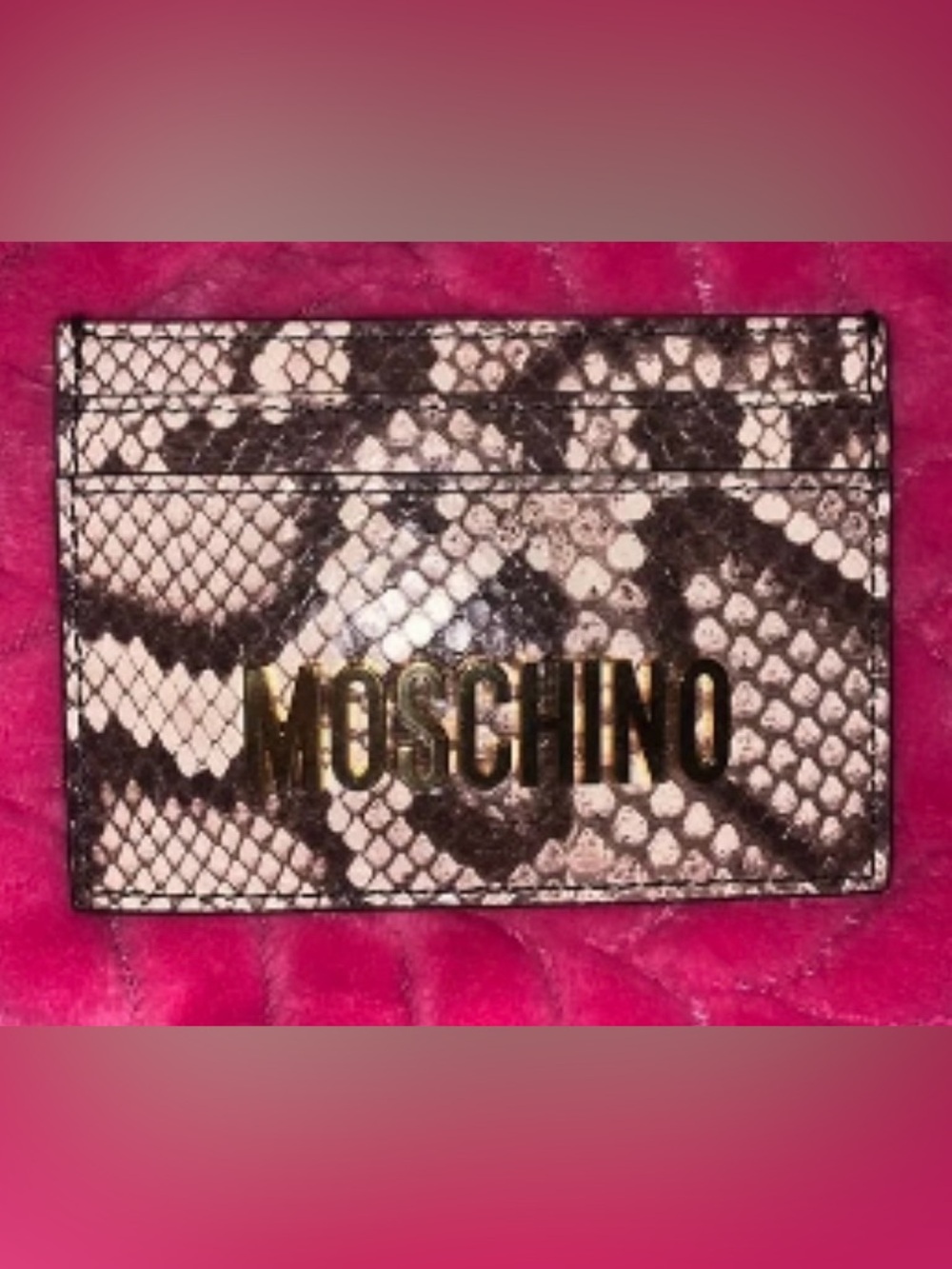 Moschino Snake-Print Card Case with Gold Logo